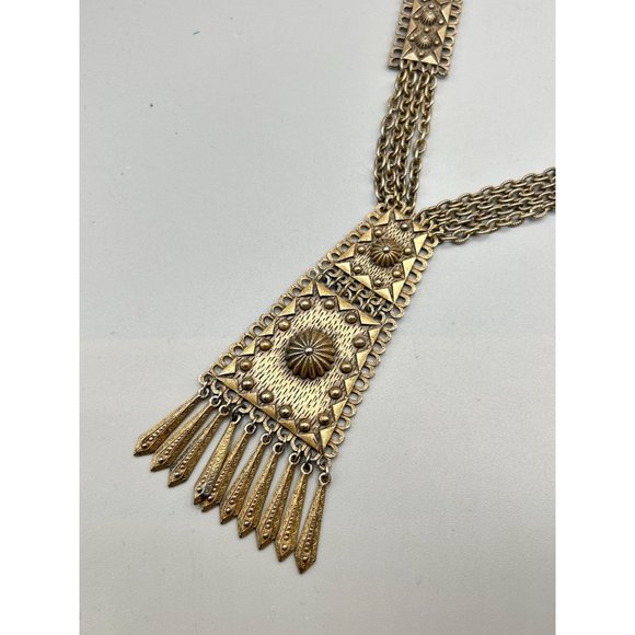Vintage Etruscan Revival Necklace Multi Chain Fringe Tassel Antiqued Gold Tone - Picture 5 of 11